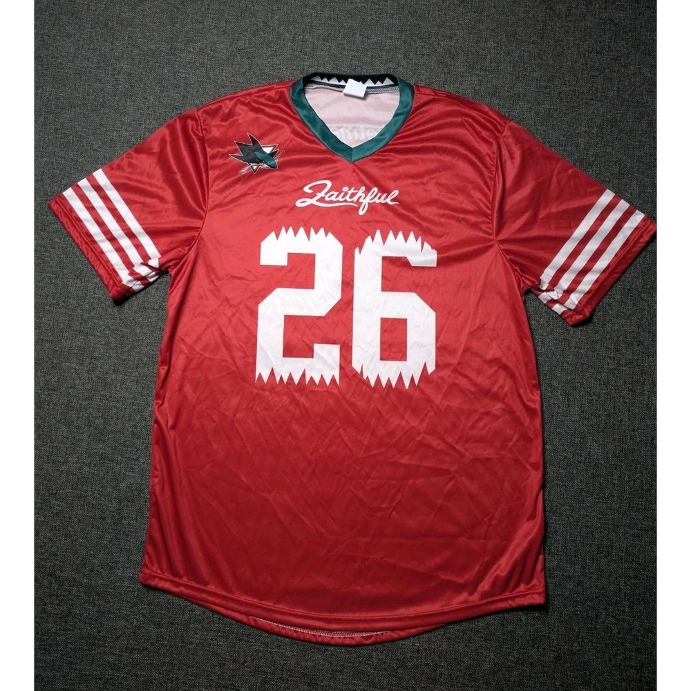 San Jose Sharks x San Franciso 49ers Red Jersey Shirt Shirsey Adult Medium
